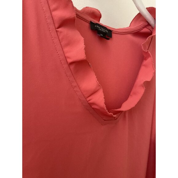 Ann Taylor Factory Sleeveless Coral Orange Top With Ruffle Neckline Womens XS - Picture 3 of 5